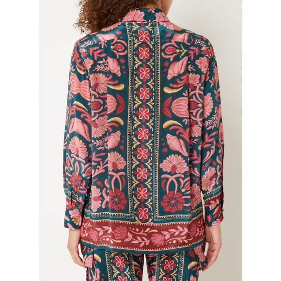 NEW Farm Rio Seashell Tapestry Buttoned Shirt Floral Salmon Pink Small - Picture 9 of 15